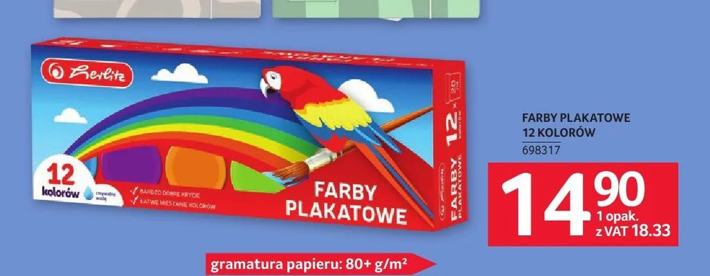 Farby plakatowe Herlitz 12 kolorów promocja w Selgros