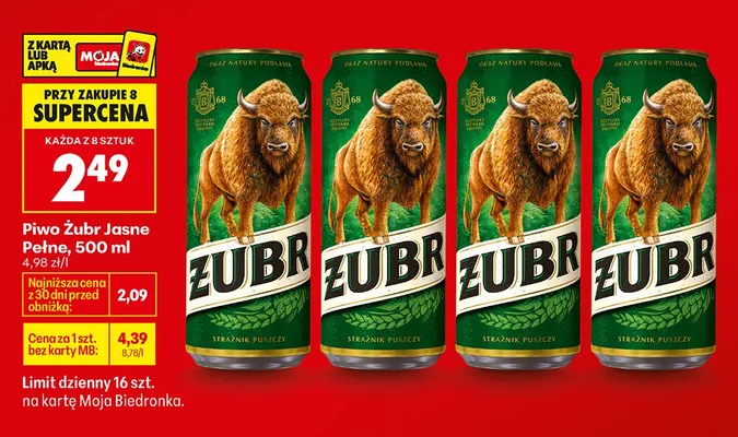 Piwo Żubr Jasne Pełne promocja w Biedronka