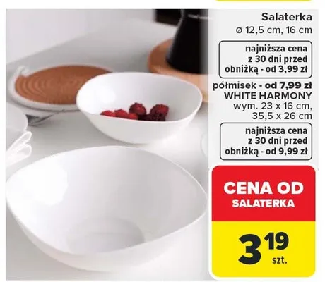 Salaterka o 12.5 cm, 16 cm półmisek - od 7,99 zł WHITE HARMONY wym. 23 x 16 cm, 35.5 x 26 cm promocja w Carrefour
