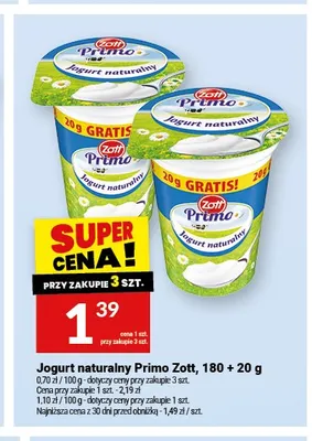 Jogurt naturalny Zott Primo promocja w Twój Market