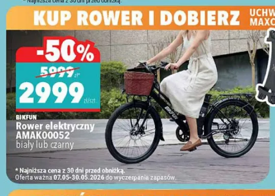 Rower elektryczny BIKFUN AMAK00052 biały promocja w Biedronka