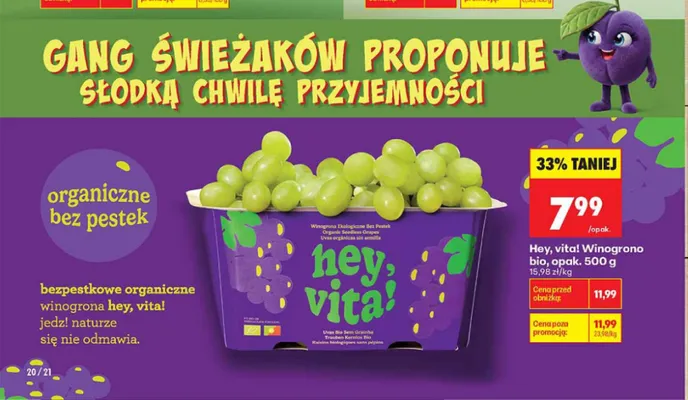 Winogrono bio bezpestkowe Hey, vita! promocja w Biedronka