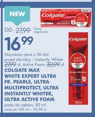 Pasty do zębów COLGATE MAX WHITE ULTRA ACTIVE FOAM promocja w Super-Pharm