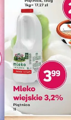 Mleko wiejskie świeże Piątnica 3,2% promocja w Bliski