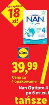Mleko następne Nan Optipro 4 po 6m-cu Nestlé promocja w Lidl