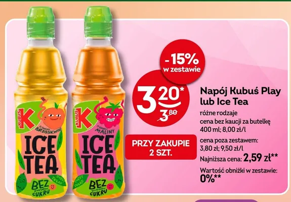 Napój Kubuś Play Ice Tea o smaku brzoskwini promocja w Żabka