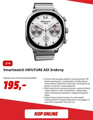 Smartwatch HiFuture Aix srebrny promocja w Media Markt