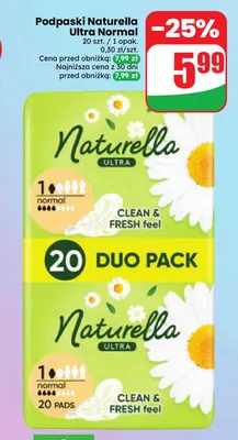 Podpaski Naturella Ultra Normal promocja w Dino