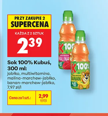 Sok Kubuś banan-marchew-jabłko 100% promocja w Biedronka