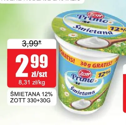 Śmietana Primo Zott 12% promocja w Bingo