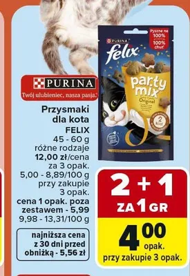 Przysmaki dla kota PURINA felix Party Mix Original 45-60g promocja w Carrefour