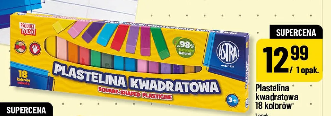 Plastelina kwadratowa 18 kolorów Astra promocja w POLOmarket