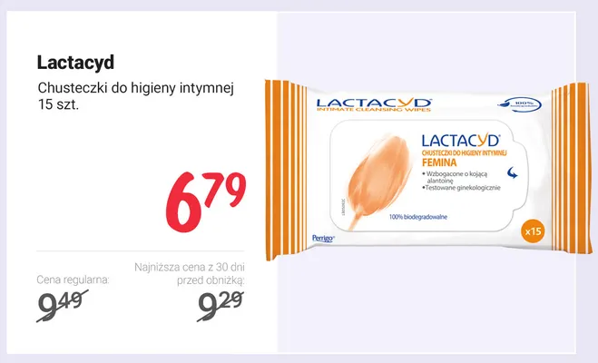Chusteczki do higieny intymnej Lactacyd promocja w Rossmann