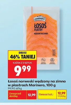 Łosoś norweski wędzony na zimno w plastrach Marinero promocja w Biedronka