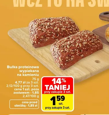Bułka proteinowa wypiekana na kamieniu promocja w Carrefour Market