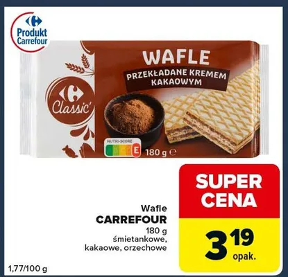 Wafle przekładane kremem kakaowym śmietankowe, kakaowe, orzechowe promocja w Globi