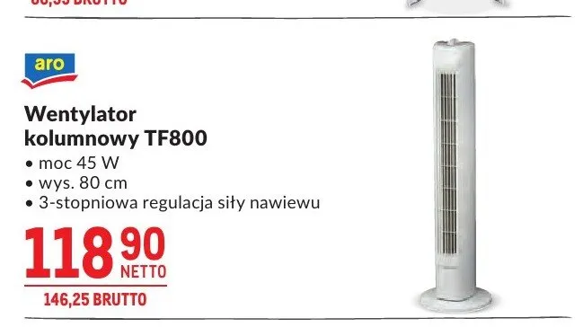 Wentylator kolumnowy aro TF800 moc 45W wys. 80cm promocja w Makro