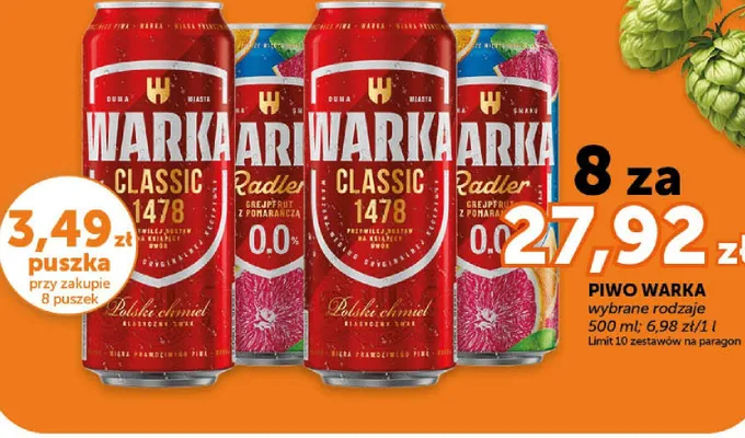 Piwo Warka Radler Grejfrut z Pomarańczą 0.0% promocja w Groszek