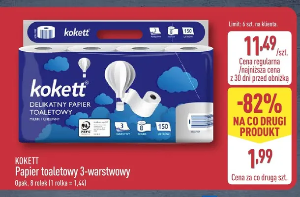 Papier toaletowy 3-warstwowy 8-pak Kokett promocja w Aldi