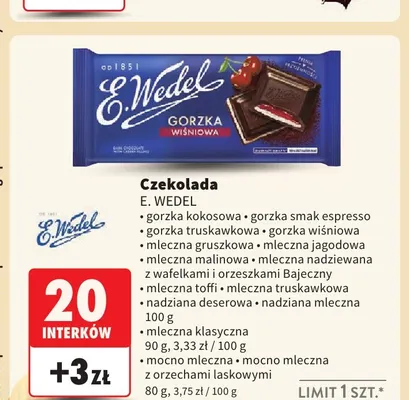 Czekolada gorzka kokosowa E.Wedel promocja w Intermarche