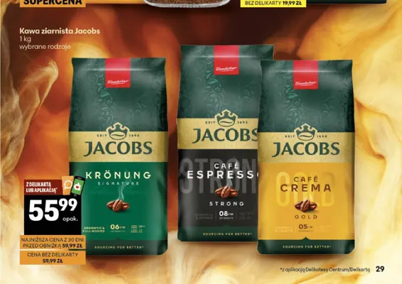 Kawa ziarnista Jacobs Café Espresso promocja w Delikatesy Centrum
