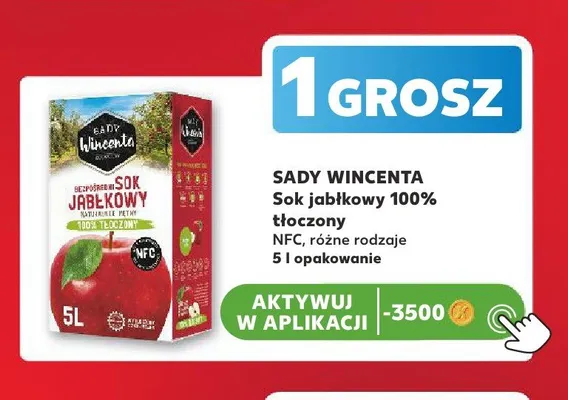 Sok jabłkowy 100% tłoczony NFC Sady Wincenta promocja w Kaufland