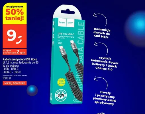 Kabel sprężynowy USB-C - USB-C Hoco promocja w Dealz