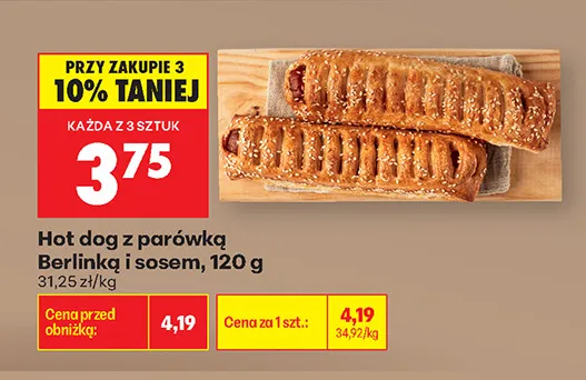 Hot dog z parówką Berlinką i sosem promocja w Biedronka