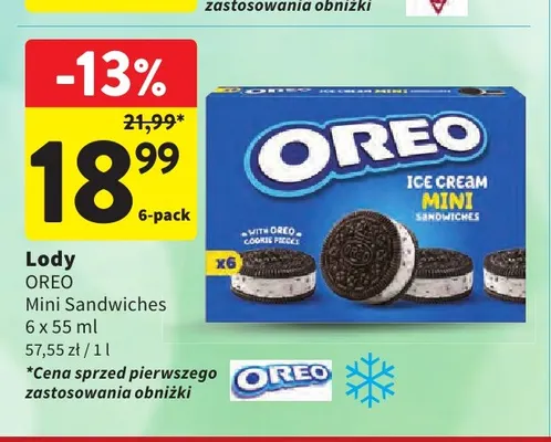 Lody Oreo Mini Sandwiches 6-pak 55 ml promocja w Intermarche