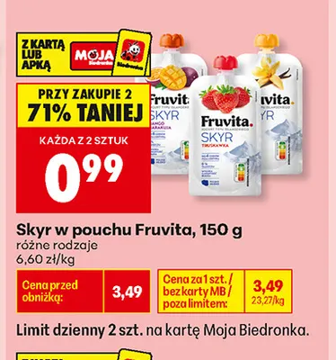 Skyr w pouchu Fruvita promocja w Biedronka