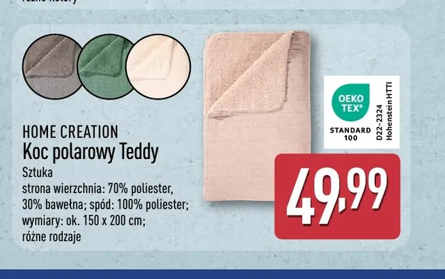 Koc polarowy Teddy 150x200 cm Home Creation promocja w Aldi