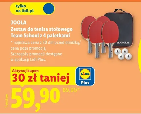 Zestaw do tenisa stołowego Team School z 4 paletkami promocja w Lidl