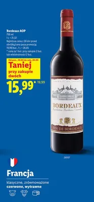 Wino czerwone Bordeaux AOP promocja w Lidl