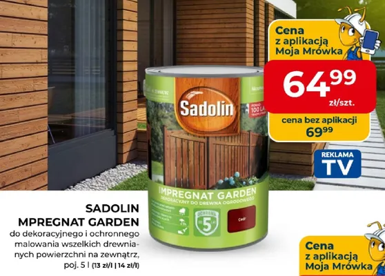 Impregnat Garden SADOLIN do dekoracyjnego i ochronnego malowania wszelkich drewnianych powierzchni na zewnątrz promocja w PSB Mrówka
