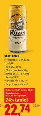 Piwo Kozel Leżak sześciosztuk promocja w Lidl