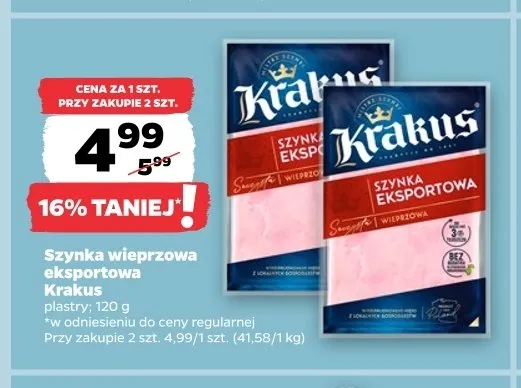 Szynka wieprzowa eksportowa Krakus promocja w Netto