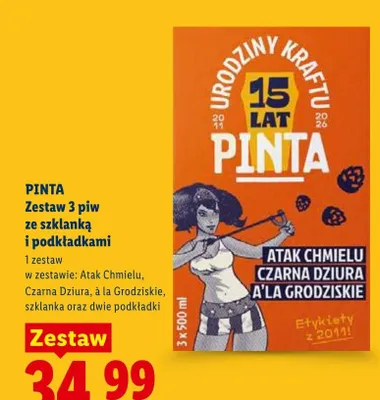 Zestaw piw Pinta ze szklanką i podkładkami 3-pak 500ml promocja w Lidl