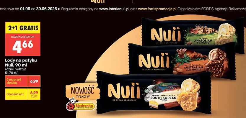 Lody na patyku Nuii Cream & Anatolian Pistachio promocja w Biedronka