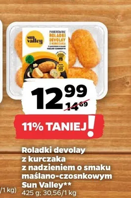 Roladki devolay z kurczaka z nadzieniem o smaku maślano-czosnkowym Sun Valley promocja w Netto