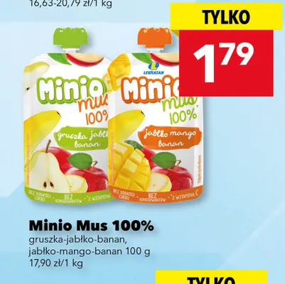 Mus 100% gruszka jabłko banan Minio promocja w LEWIATAN