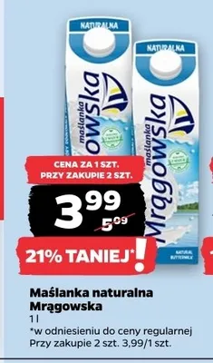 Maślanka naturalna Mrągowska promocja w Netto