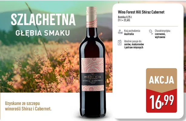 Wino Forest Hill Shiraz Cabernet czerwone wytrawne australijskie promocja w Aldi