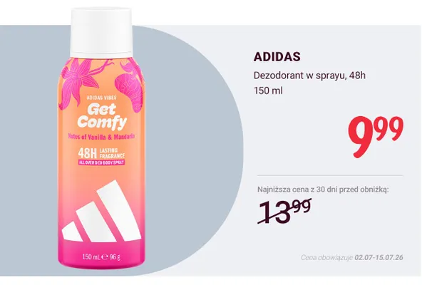Dezodorant w sprayu Adidas Vibes Get Comfy promocja w Rossmann