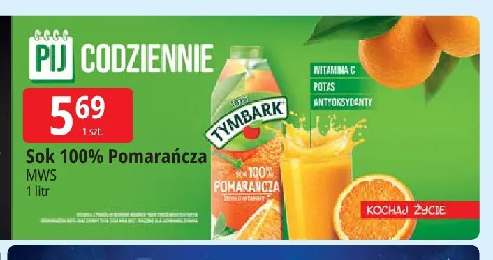 Sok pomarańcza Tymbark 100% promocja w Leclerc