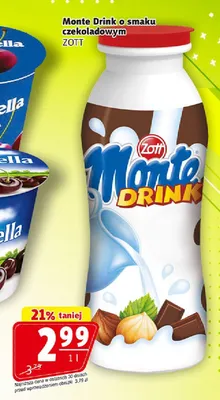 Napój mleczny Monte Drink o smaku czekoladowym Zott promocja w Prim Market