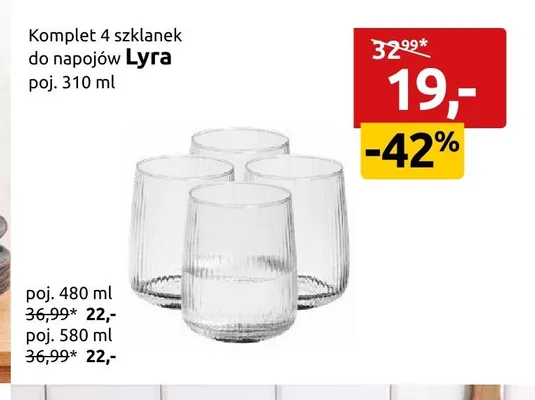 Komplet 4 szklanek do napojów Lyra 310 ml promocja w Black Red White