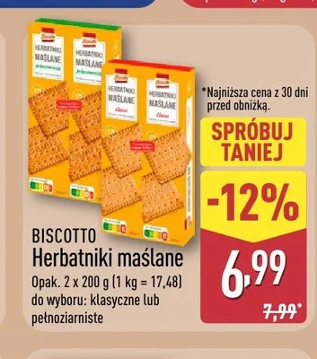 Herbatniki maślane pełnoziarniste Biscotto promocja w Aldi