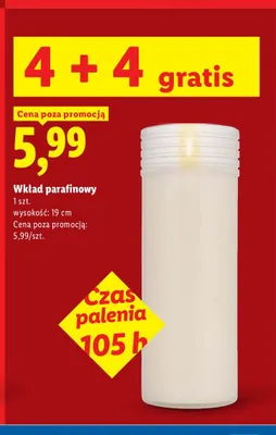 Wkład parafinowy czas palenia 105 h promocja w Lidl
