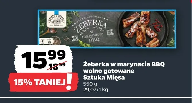 Żeberka w marynacie BBQ wolno gotowane Sztuka Mięsa promocja w Netto