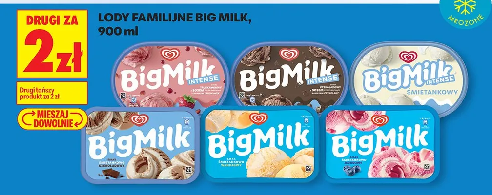 Lody familijne Big Milk 900 ml DRUGIE ZA 2 ZŁ promocja w Biedronka